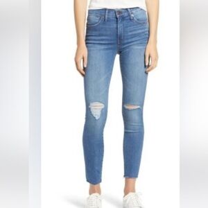 Madewell Women's Distressed Blue Mid Rise Skinny Jeans With Raw Hem